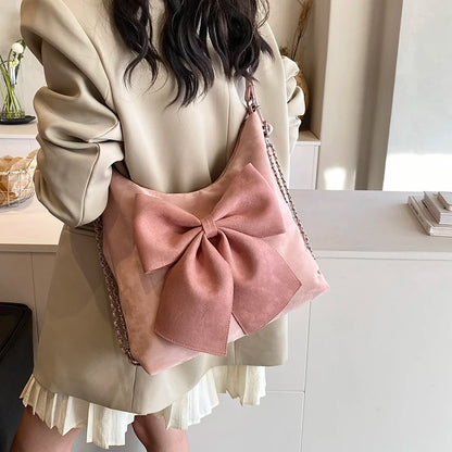 Zipper PU Large Capacity Women's Shoulder Bags 2024 Versatile Simplicity Bow Contrasting Color Crossbody Bags Bolso Mujer