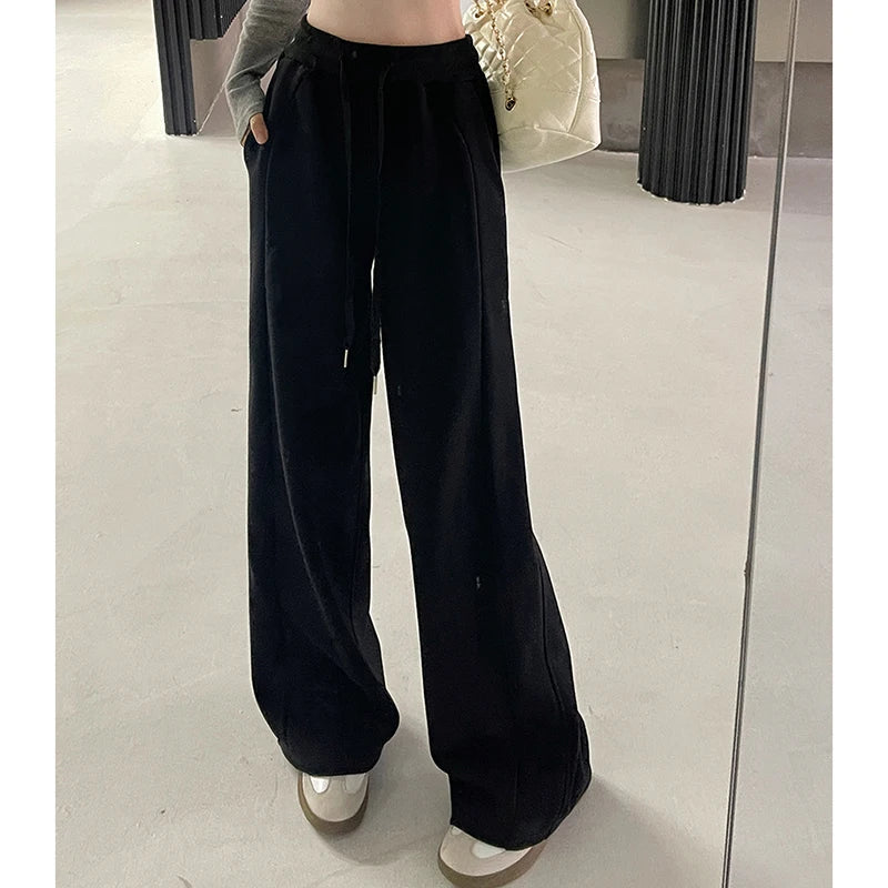 Women Korean Leisure Comfortable Wide Leg Trousers Girls High Waist Casual Grunge Clothes Sweatpants Female Fashion Loose Slacks