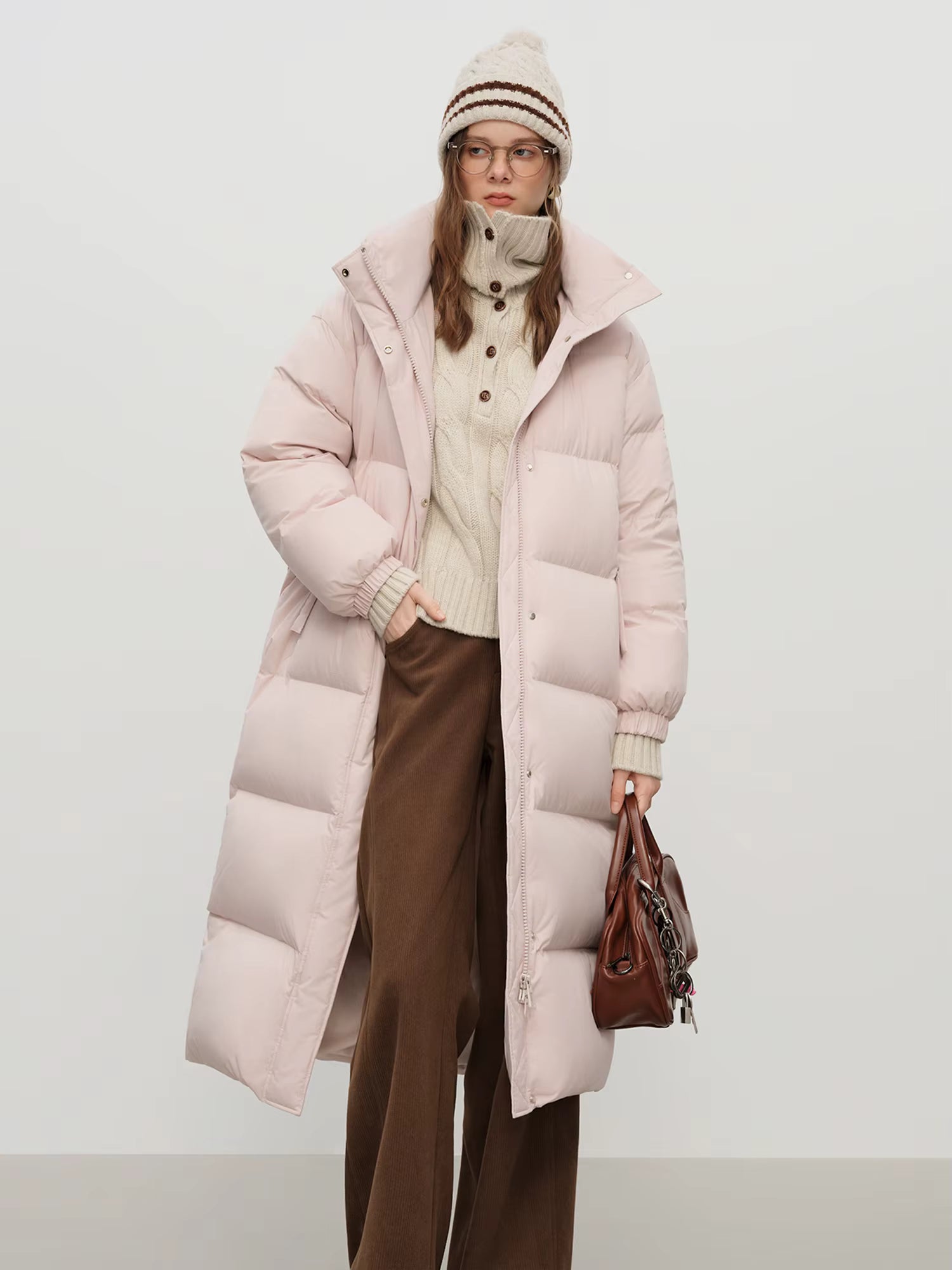2025 Winter Women's Long Down Coat Stand Collar Hood Straight Cut Thermal Puffer Warm Windproof Outerwear for Cold Weather