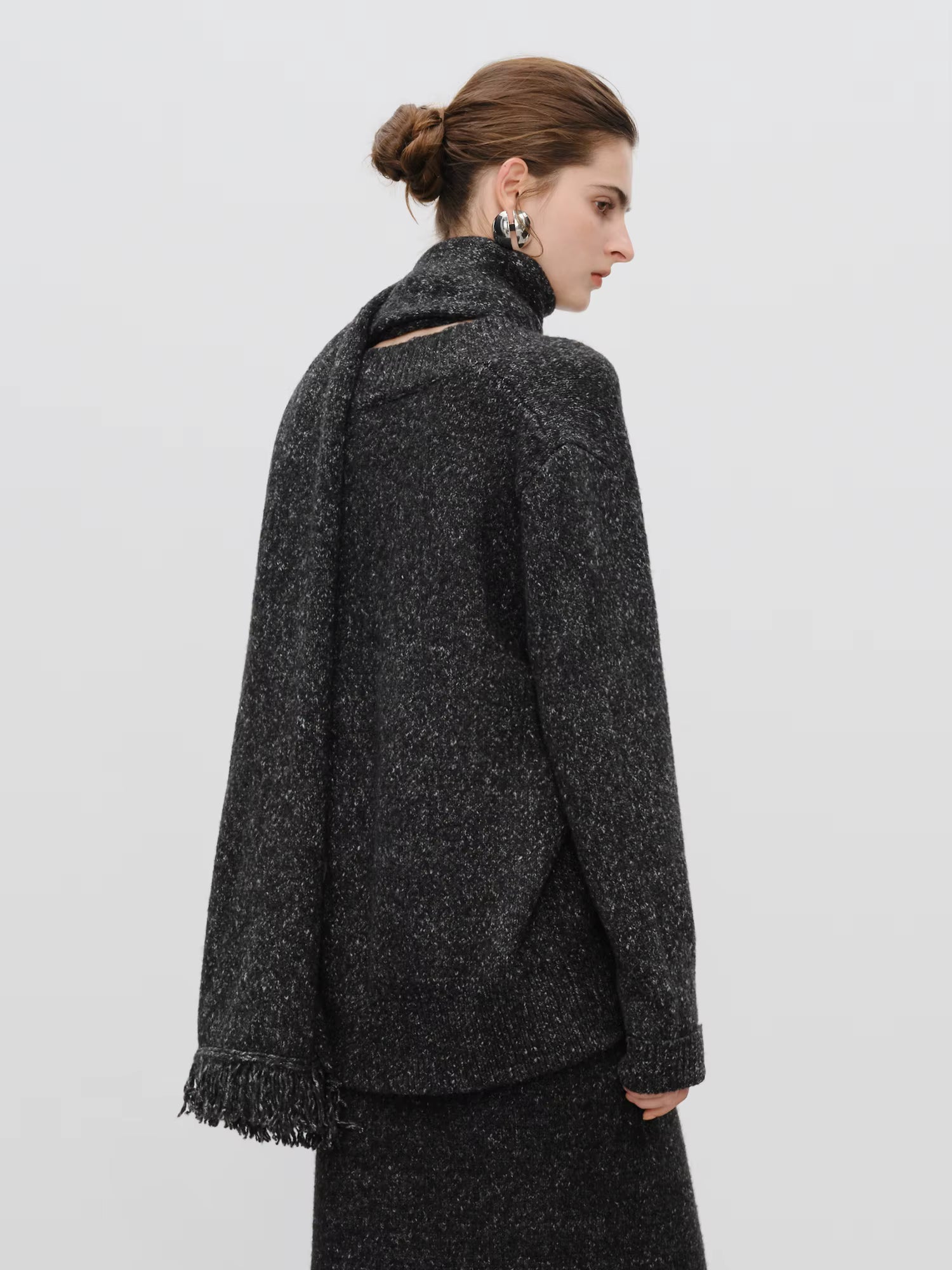 【Premium Series】Autumn Winter V-Neck Knitwear Women Yarn Dyed Cardigan Midi Skirt Two Piece Set Oversize Comfy with Scarf