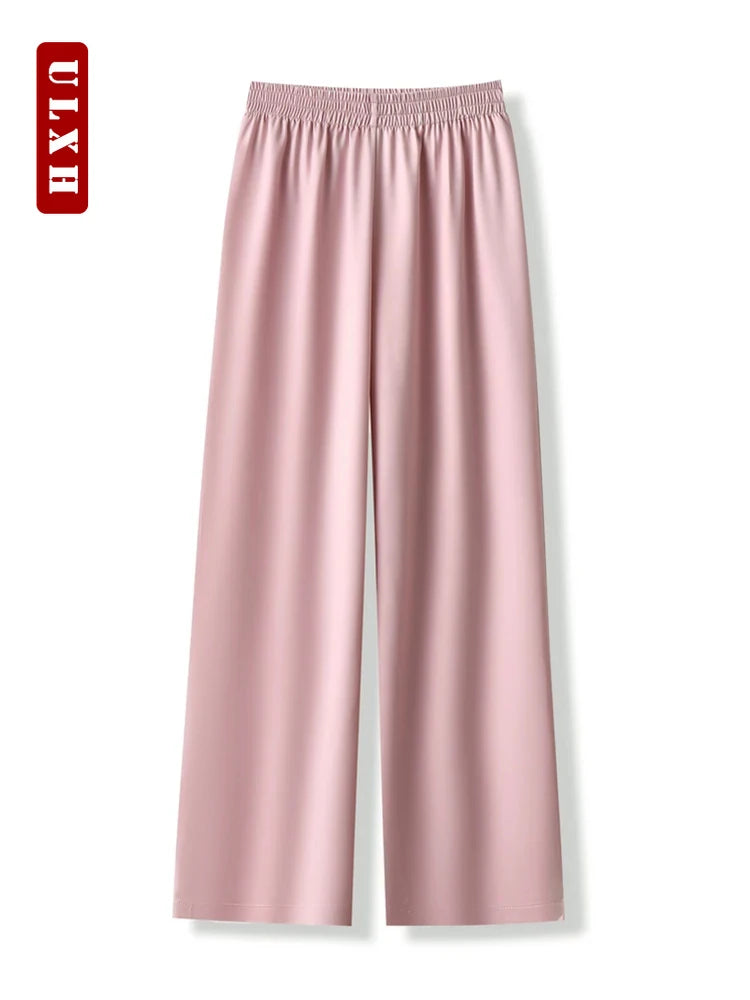 Korean Style Fashion Satin Wide Leg Pants Y2k Long Floor Casual Pants Women's 2024 New Spring Summer Baggy Versatile Pants