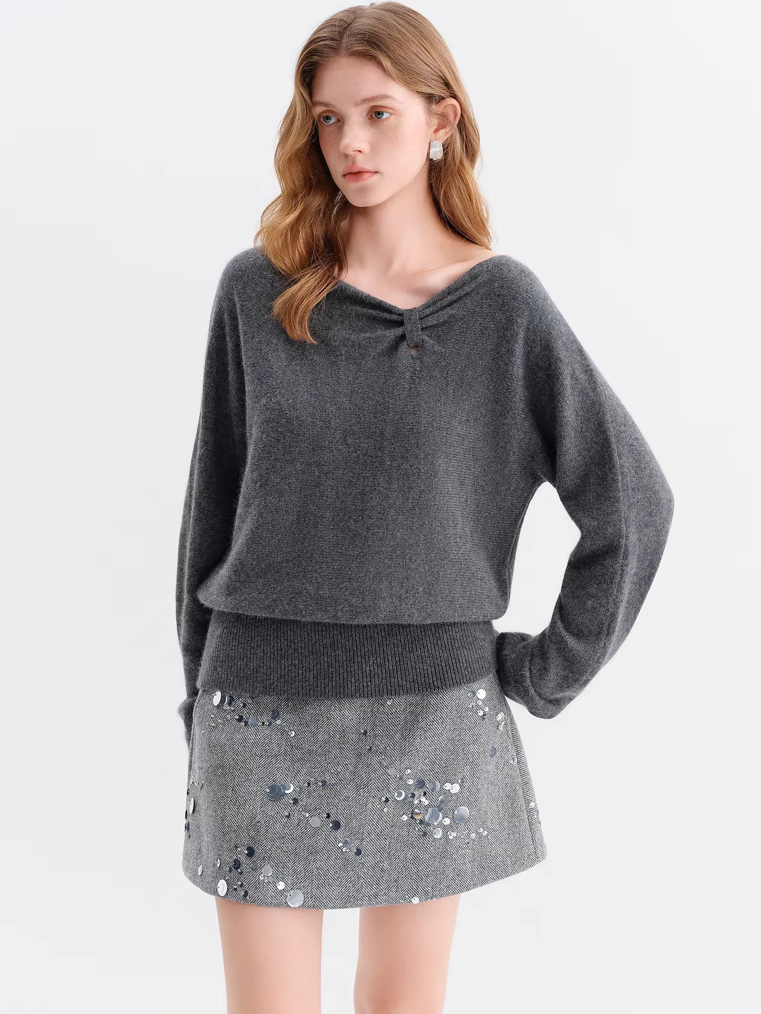 Soft Butterfly Pleated Close-Fitting Crew Neck Knit Sweater for Women Winter 2025 New Arrival Red Sweaters Sweet Pullovers