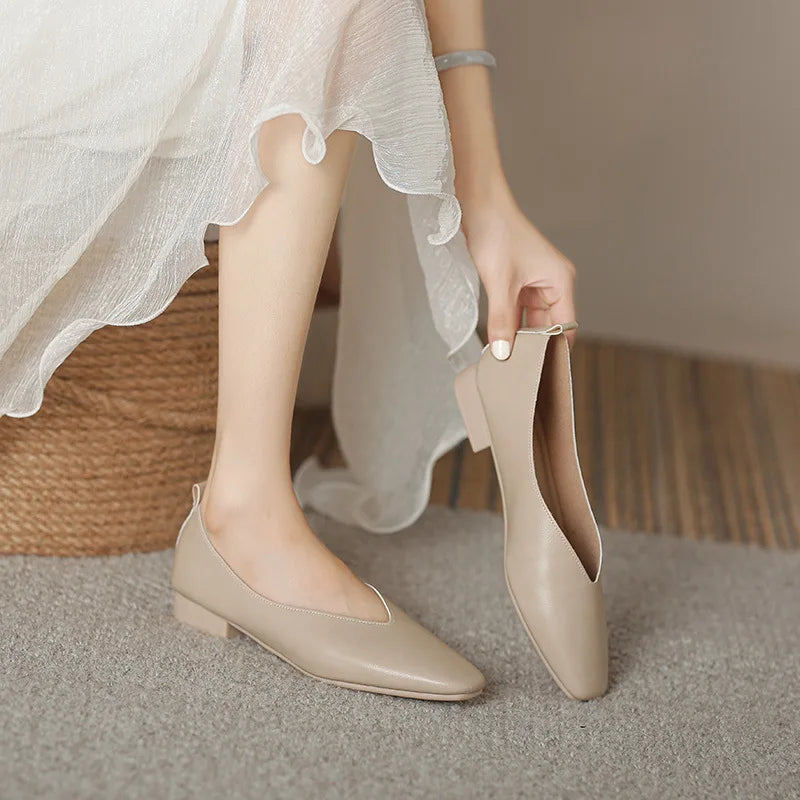 Woman Elegant Summer French Square Toe Green Mary Janes Cute Casual Flats Female Retro Shoes Low Heeled Soft Soled Flat Shoes