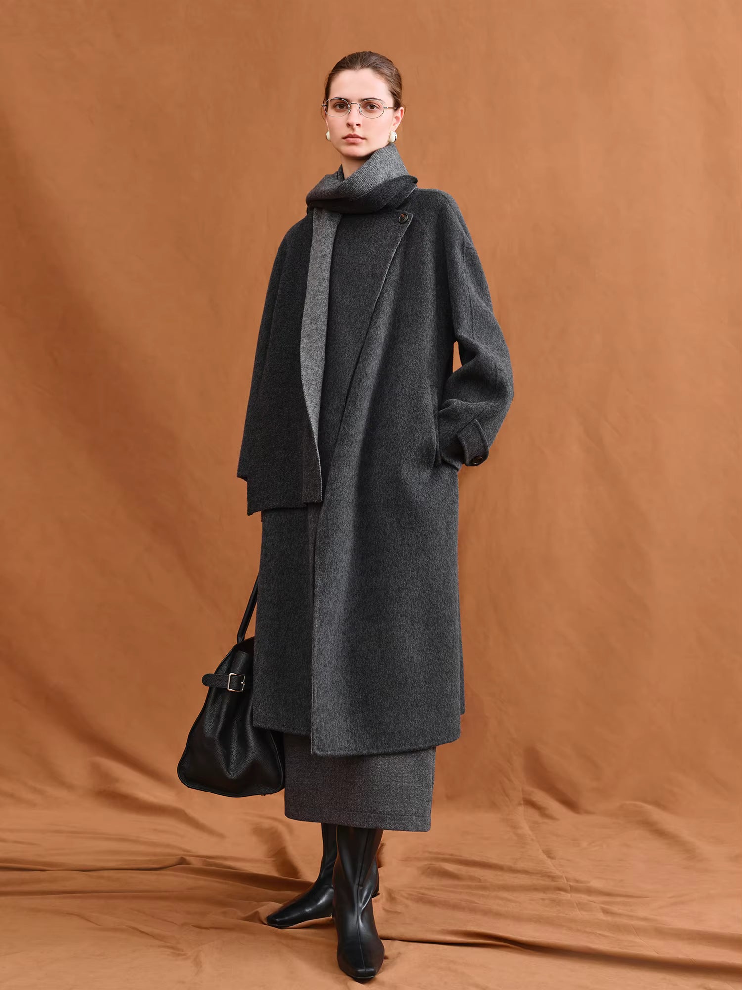 【Premium Series】 Stylish Luxury Cashmere Overcoat & Cozy Women's Scarf Double-Faced Tweed Outerwear for 2025 Winter