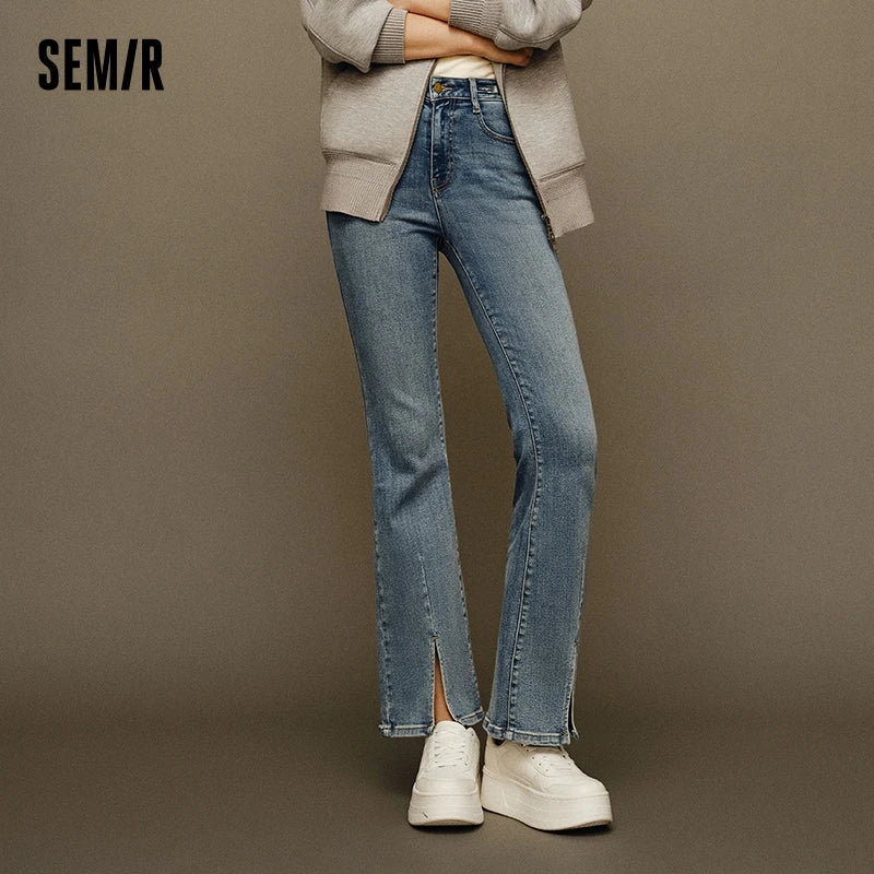 Semir Jeans Women Split Long Pants Fashion New Winter 2023 Flared Pants