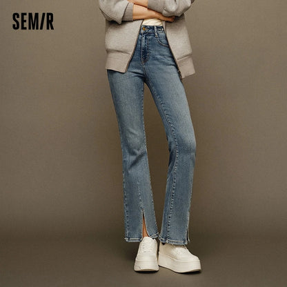 Semir Jeans Women Split Long Pants Fashion New Winter 2023 Flared Pants