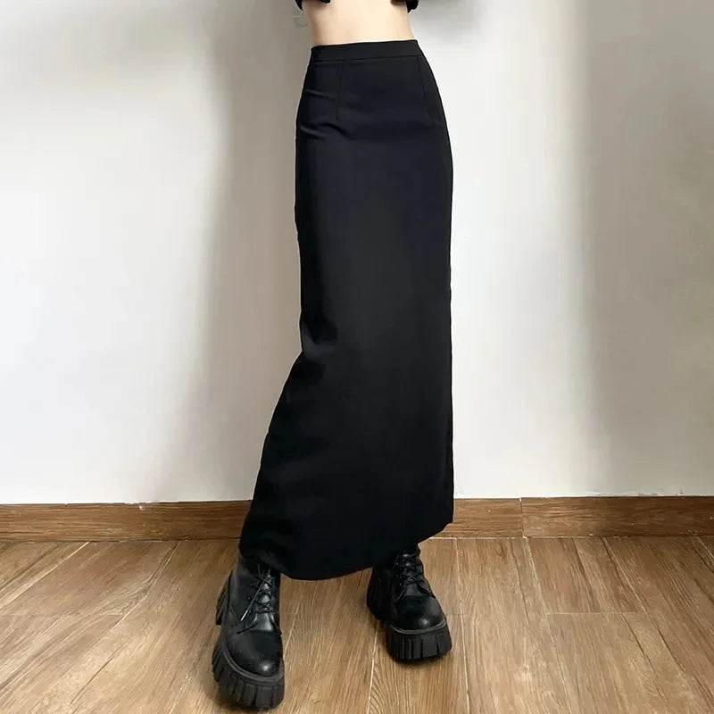 Gidyq Streetwear High Waist Women Skirt American Style Fashion Slit Midi Skirt Spring Harajuku Casual Female All Match Skirts