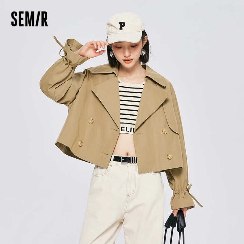 Semir Women Windbreaker Strench Short Khaki Loose Simple 2022 Autumn New Style Temperament Fashionable Coat Versatile Retro