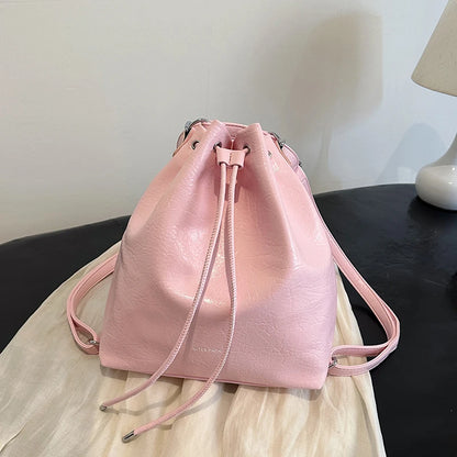 2024 High Quality Backpacks for Women New Solid Color PU Drawstring Shoulder Bags Fashion Design Comfortable and Versatile Bag