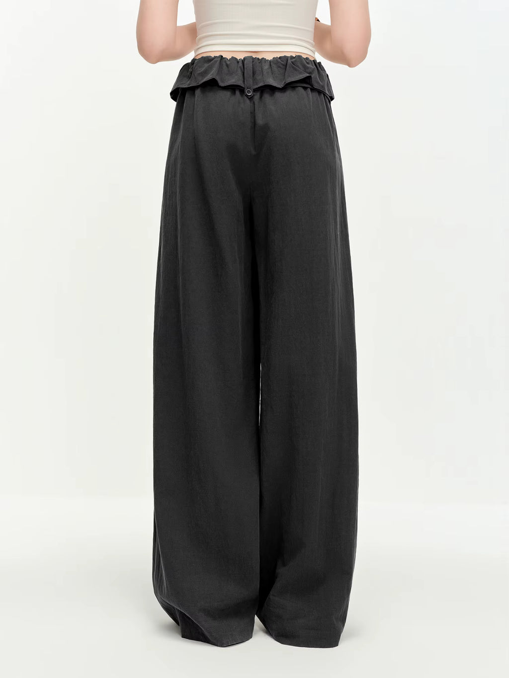 Lace Hem High-Waisted Wide-Leg Tros Commuting Casual Essentials Women Spring 2025 New Arrival Casual Pants Cotton Contain