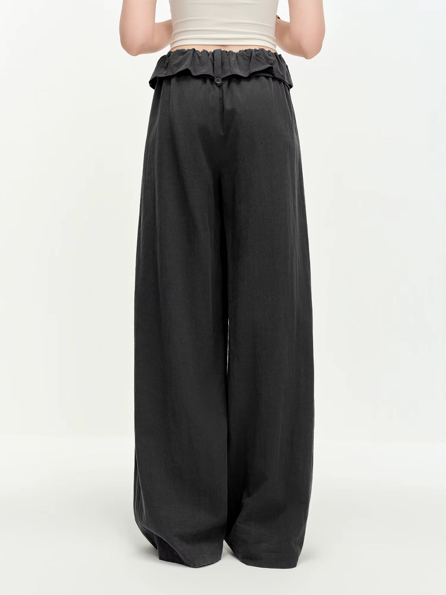Lace Hem High-Waisted Wide-Leg Tros Commuting Casual Essentials Women Spring 2025 New Arrival Casual Pants Cotton Contain