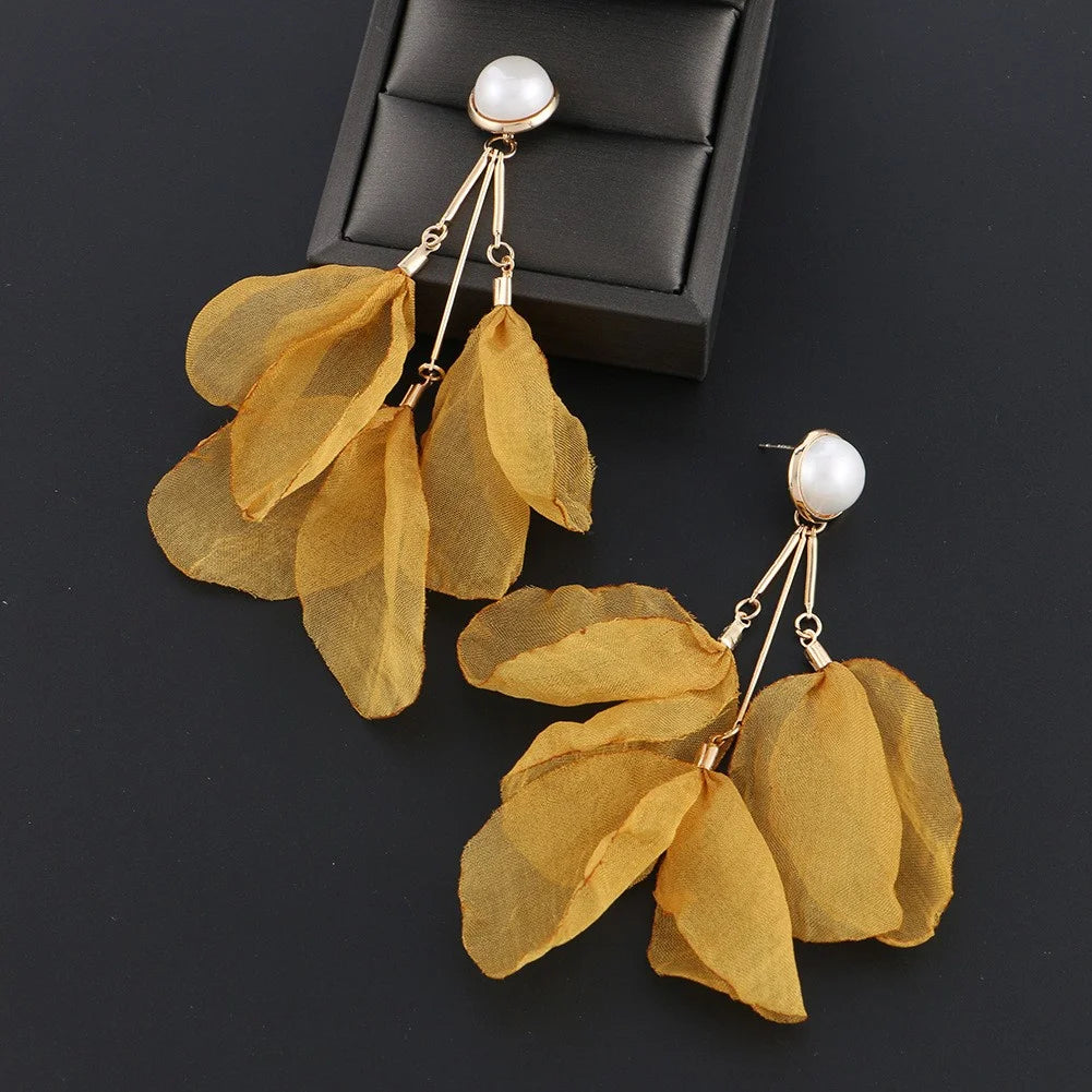 Badu Pearl Long Handmade Flower Tassel Earrings Girl Statement Jewelry Yarn Fabric Pendant Earrings for Women