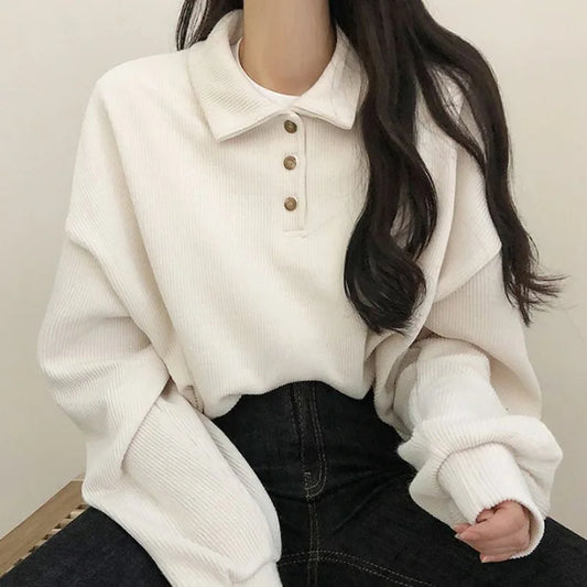 Spring Autumn Winter Korean Casual  Female Pullover Fashion Women Blouse Simple Preppy Style Student Loose Soft Warm