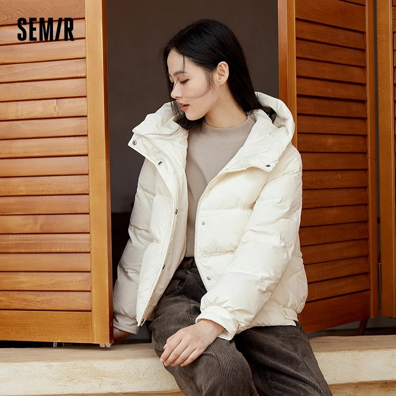 Semir Cotton Coat Women Three-Proof Hooded Bread Coat Gentle Sweet 2023 Winter New Loose Solid Color Versatile Thick Coat