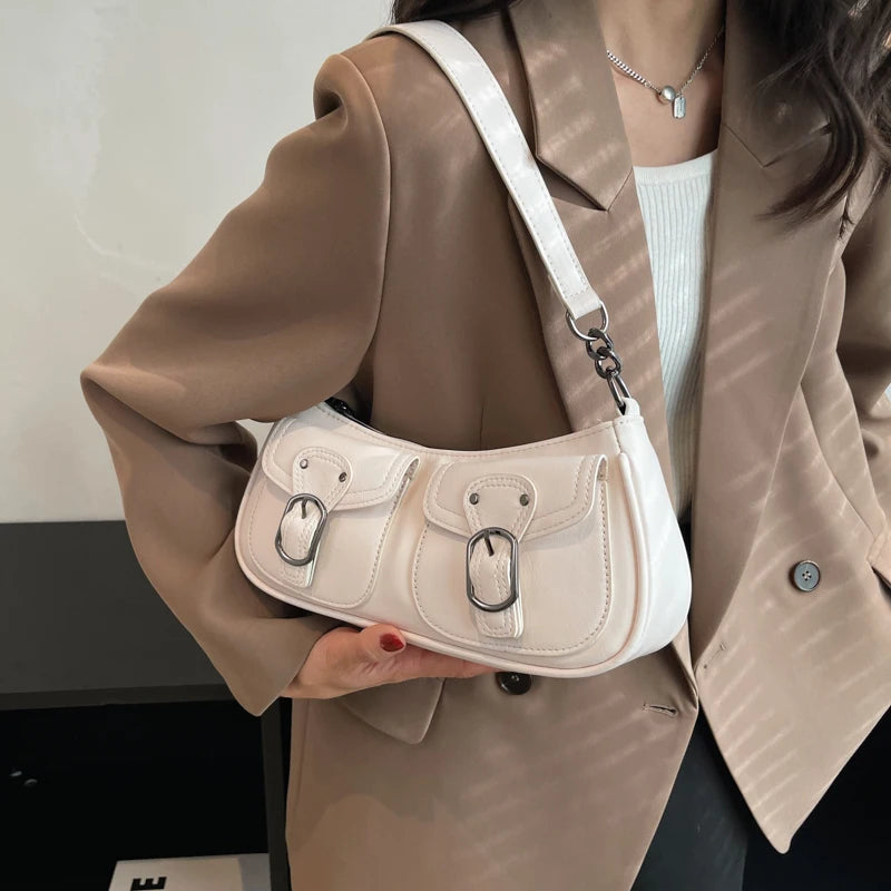 LEFTSIDE Fashion Leather Shoulder Armpit Bag for Women 2022 Tend Female Simple Small Pocket Design Underarm Handbags and Purses