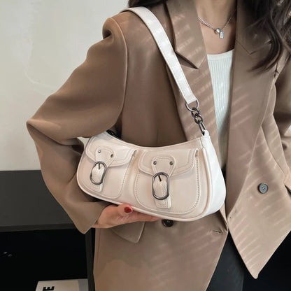 LEFTSIDE Fashion Leather Shoulder Armpit Bag for Women 2022 Tend Female Simple Small Pocket Design Underarm Handbags and Purses