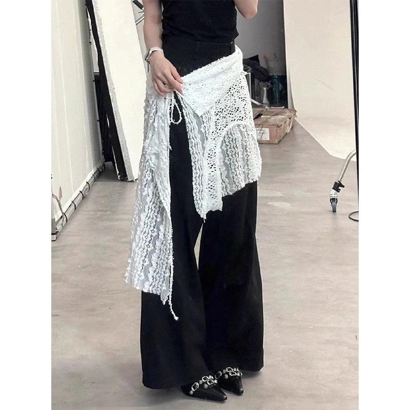 MEXZT Y2K Irregular Mini Skirts Women Harajuku Aesthetic White Lace Tulle Bandage Skirt Japanese Vintage Hollow Out Faldas New