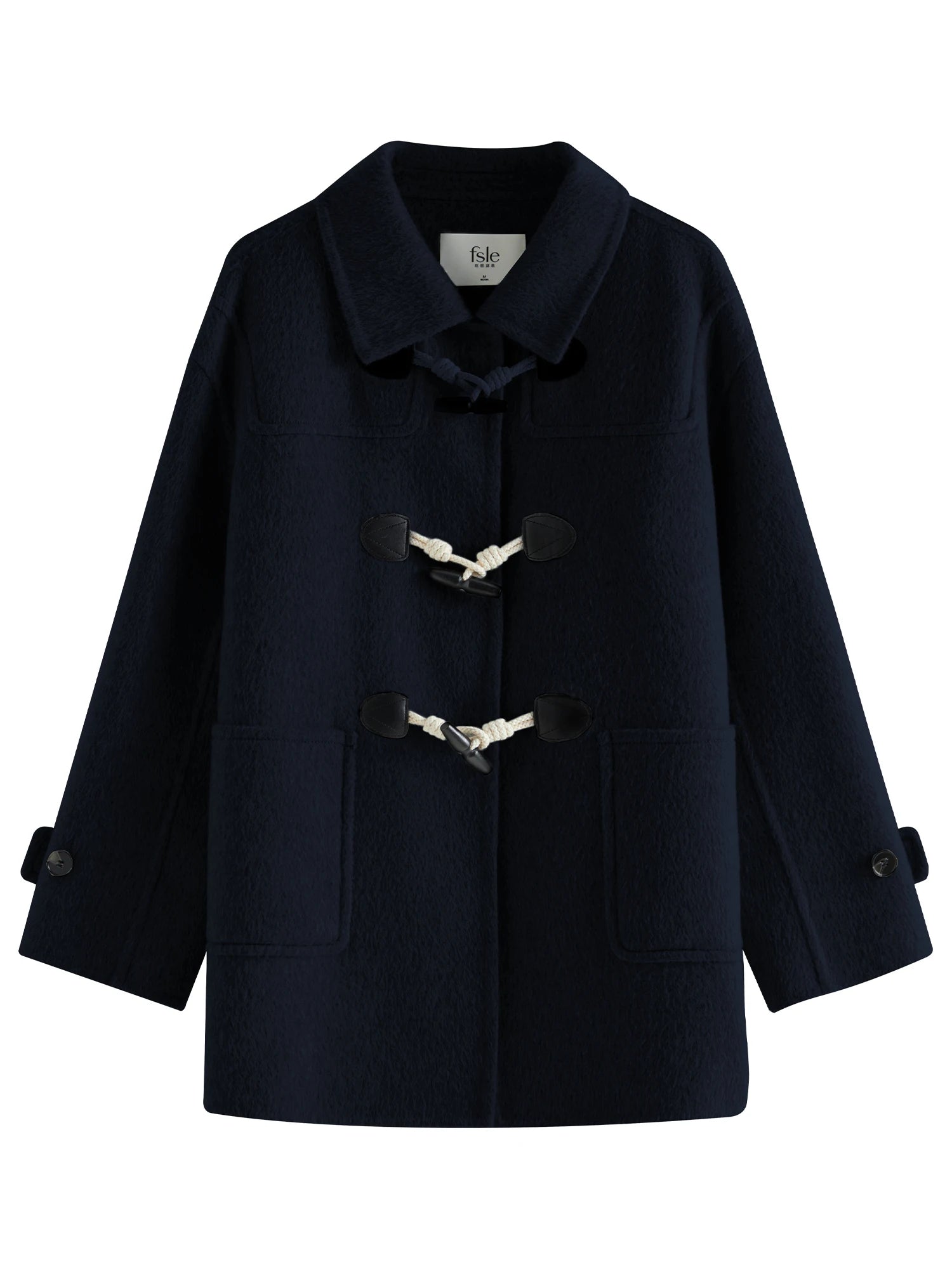 FSLE 100% Wool Two Color College Style Cowl Button Reversible Tweed Coat for Women 2024 Winter New Design Casual Jacket24FS14239