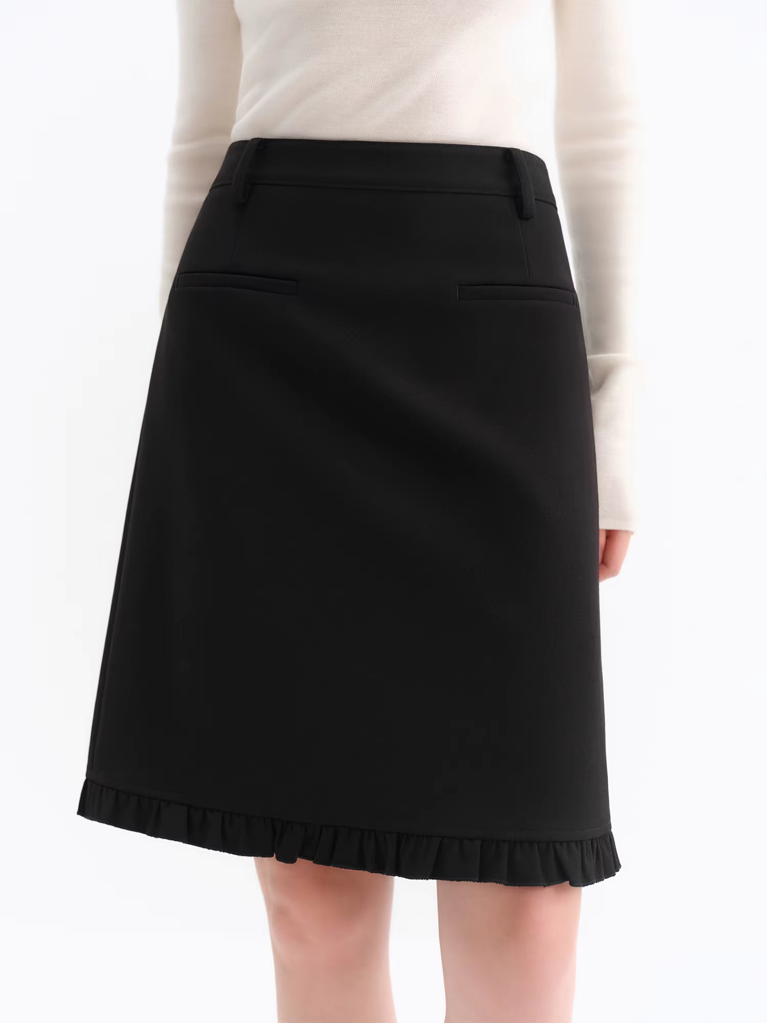 Elegant Design Ruffled Hem Flattering A-Line Half Skirt Winter Autumn 2025 New Arrival Skirt Black Knee High Office Skirts