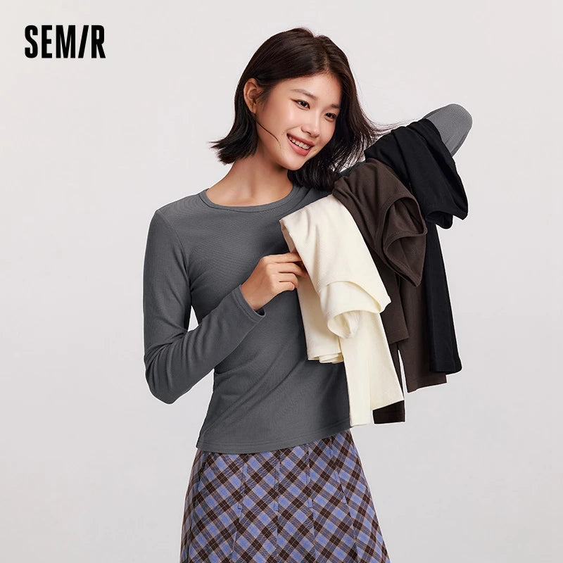 Semir Long Sleeve T-Shirt Women Moisture-Wicking Thermal Antibacterial Tight Inner Wear 2024 New Round Neck Fleece Pullover