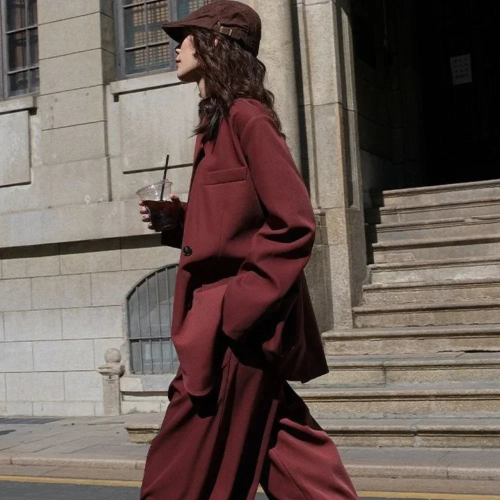 Over Solid Female Coats and Jackets Long Outerwear Women's Blazers Jacket Dress Loose Rred Clothing in Promotion on Outdoor Sale