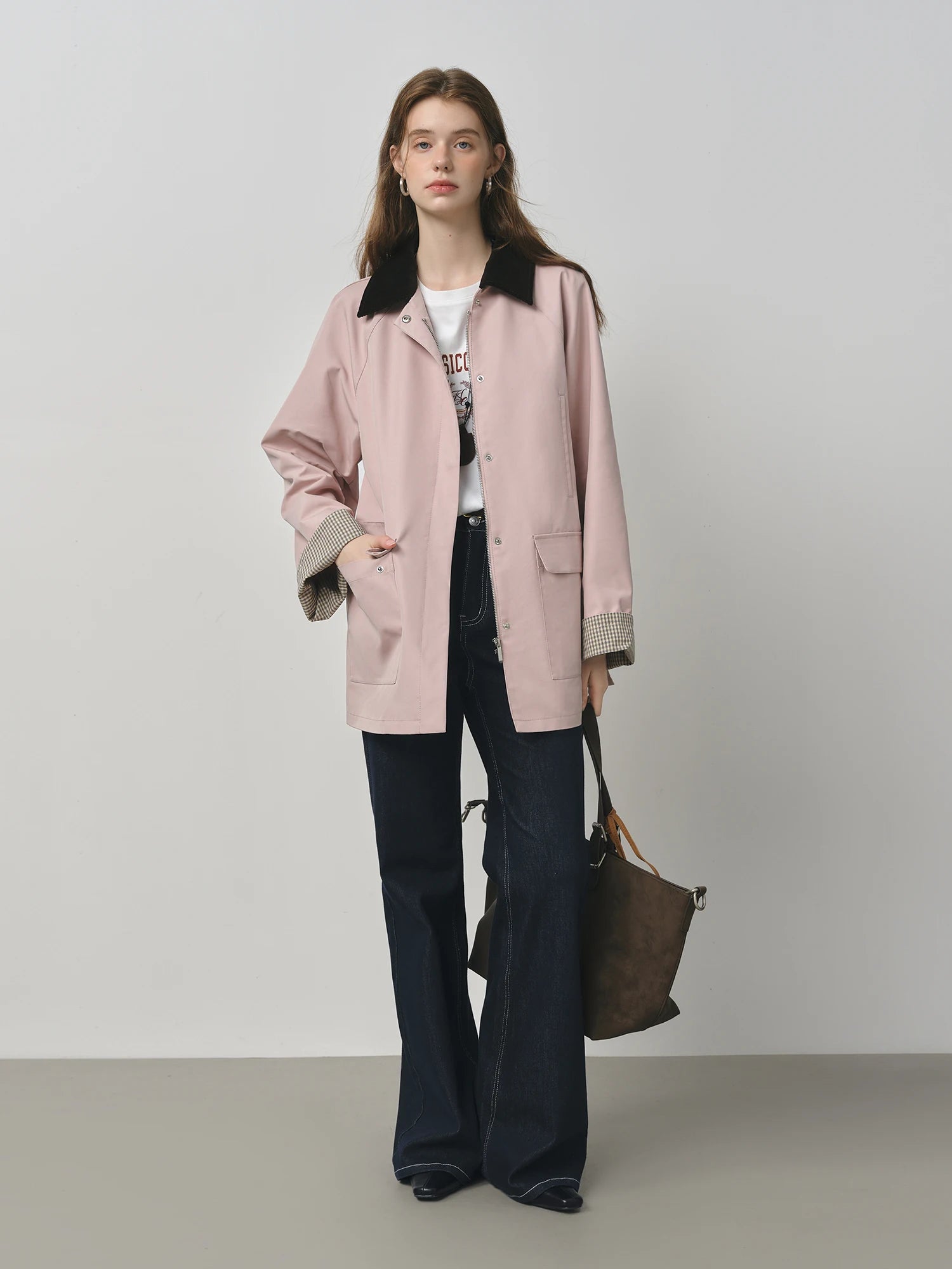 FSLE 2025 Women's Color Block Corduroy Jacket - Relaxed Fit Utility Style Autumn Casual Coat Contrast Stitching