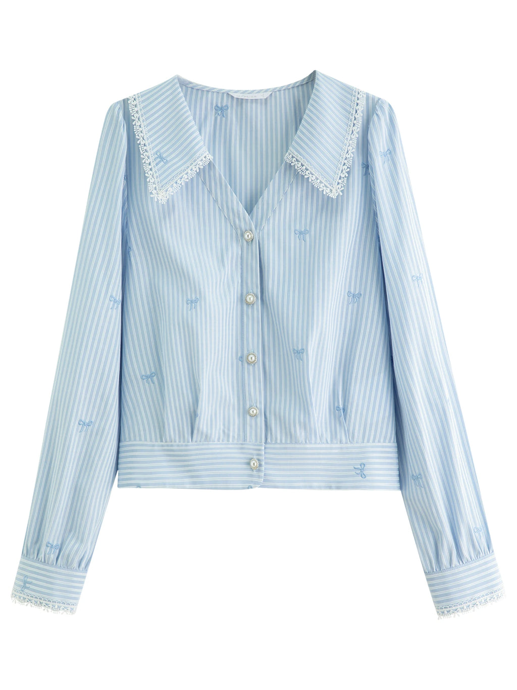 DUSHU Plus Size Women's Lace Trim V-Neckline Striped Shirt Fall 2025 New Arrival Fashion Commuting Top Women Shirts