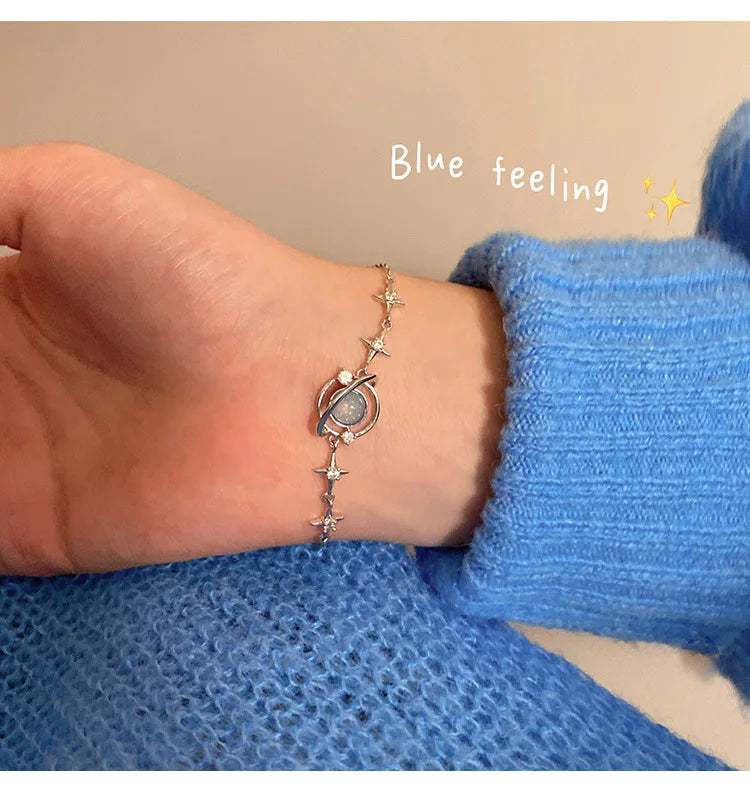 Fashion Ins Blue Planet Bracelet For Women Goth Six-pointed Star Bracelet Teen Jewellery Hip Hop Party Girl 2023 New Jewelry