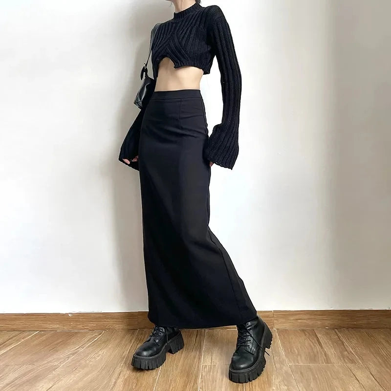 Gidyq Streetwear High Waist Women Skirt American Style Fashion Slit Midi Skirt Spring Harajuku Casual Female All Match Skirts