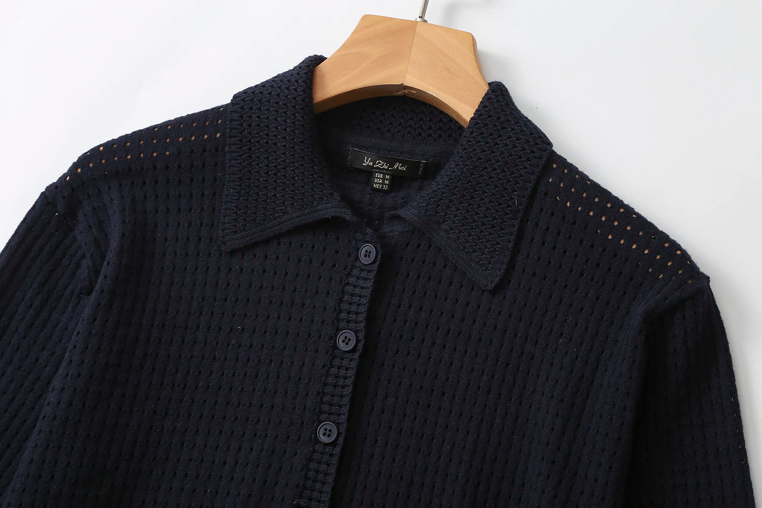 Ethereal MD 2024  new style of Women's casual Gray smart commuter hollowed out Polo neck five-quarter sleeve sweater