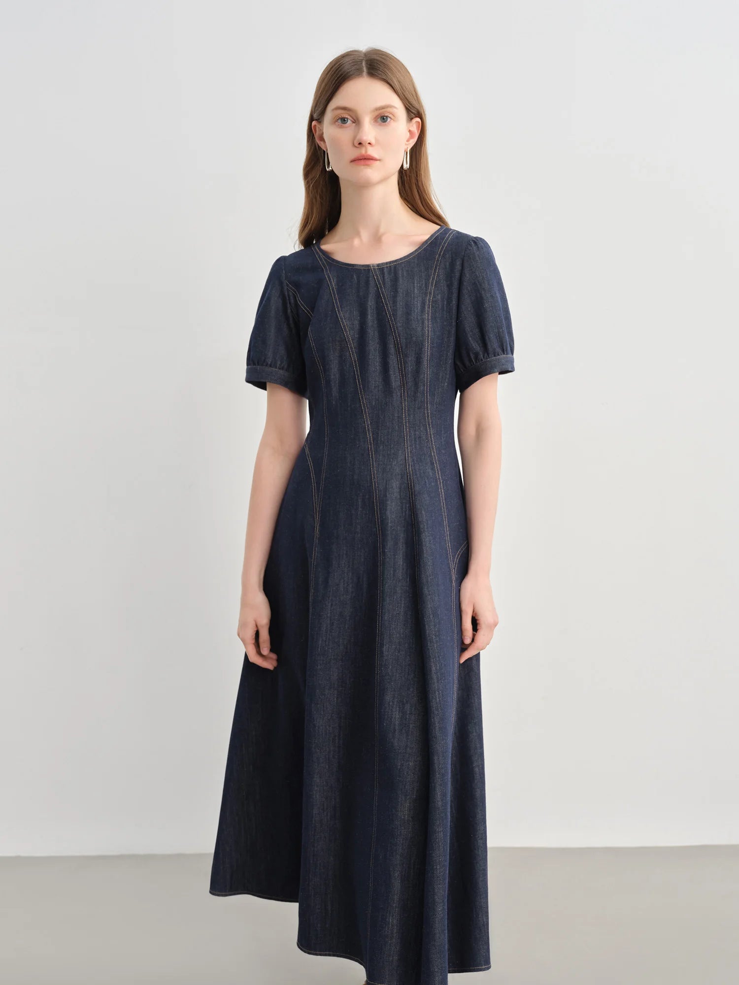 DUSHU Plus Size Denim Dress Women Summer Lyocell Tencel Breathable Slim Vest Dress Line Carved Dress