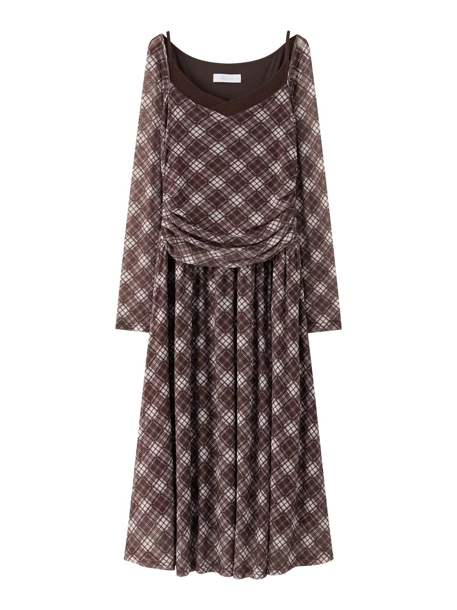 Elegant Women's Vintage Plaid Pleated Faux Two Piece Slimming Fitted Dress for Winter 2025 New High Waist Travel Dresses