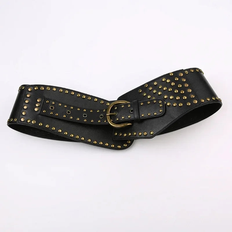 Y2K Rivet Ring Belt Vintage Punk Style Crop Belts Women Fashion Hollow Out Decorative Concave-shaped Belt Streetwear