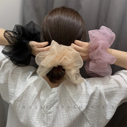 2022 Summer Organza Scrunchies Women Elastic Hair Band Korean Elegant Ponytail Holder Rubber Tie Band Hair Accessories Wholesale