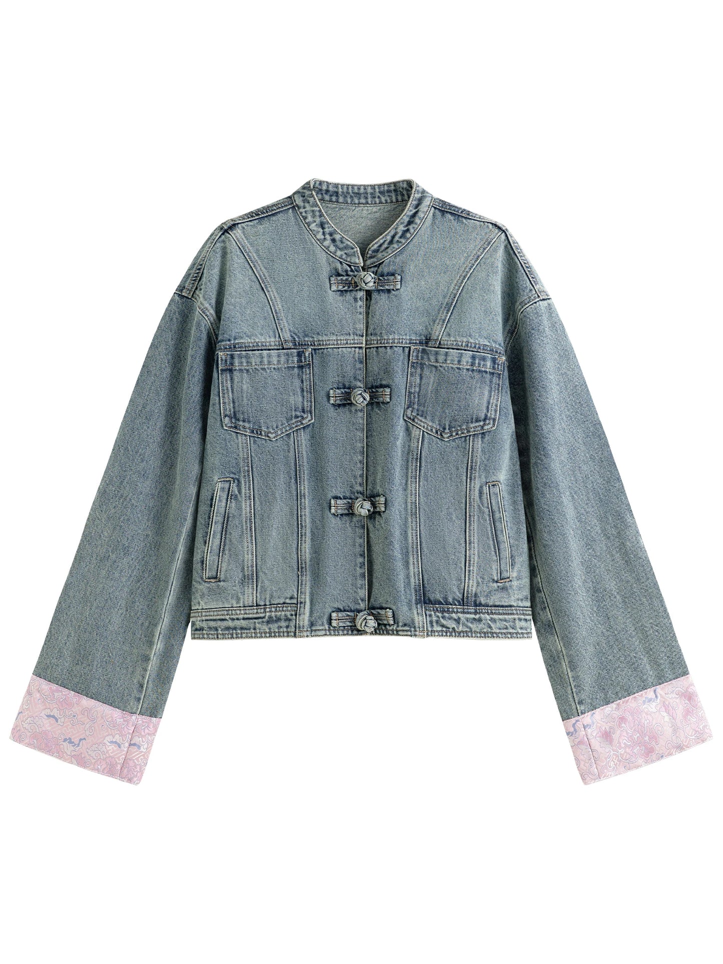 FSLE New Chinese Style Satin Stitching Retro Denim Jacket Versatile Casual Women's Autumn Wear 2024 New Design Jacket 24FS13013