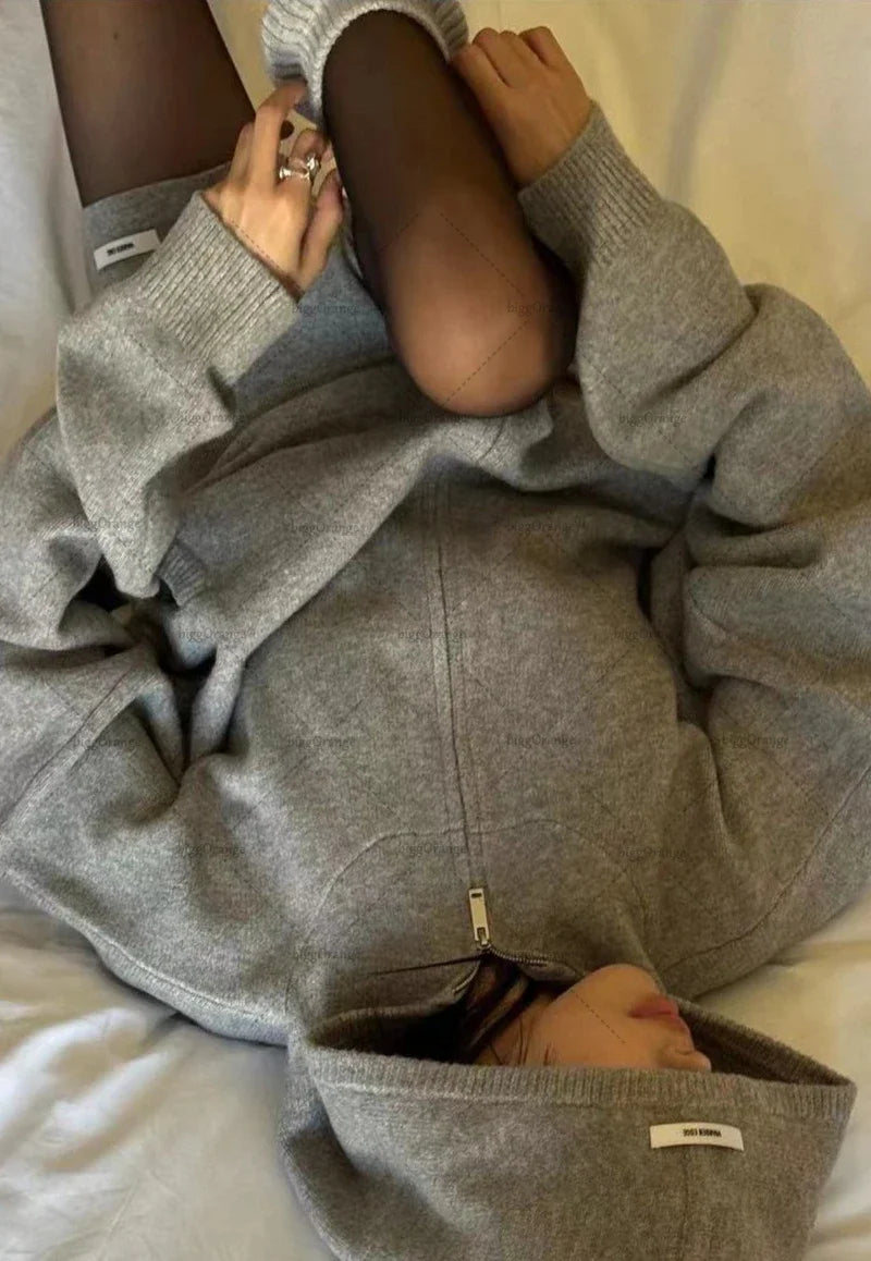 Gray Sexy Clothing Set Women Simple Sports Oversized Hoodie High Waist Shorts  Women Street Solid Color Sweatshirt Women