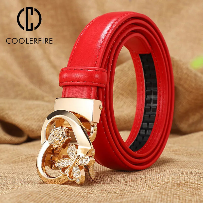 New Belts Women Luxury Famous Brand Designer Female Belt Candy Color High Quality Dress Cowhide Leather Automatic Buckle LB2202