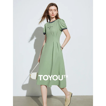 TOYOUTH Women Waist Up Dress  2024 Summer New Slimming Mid Length Skirt