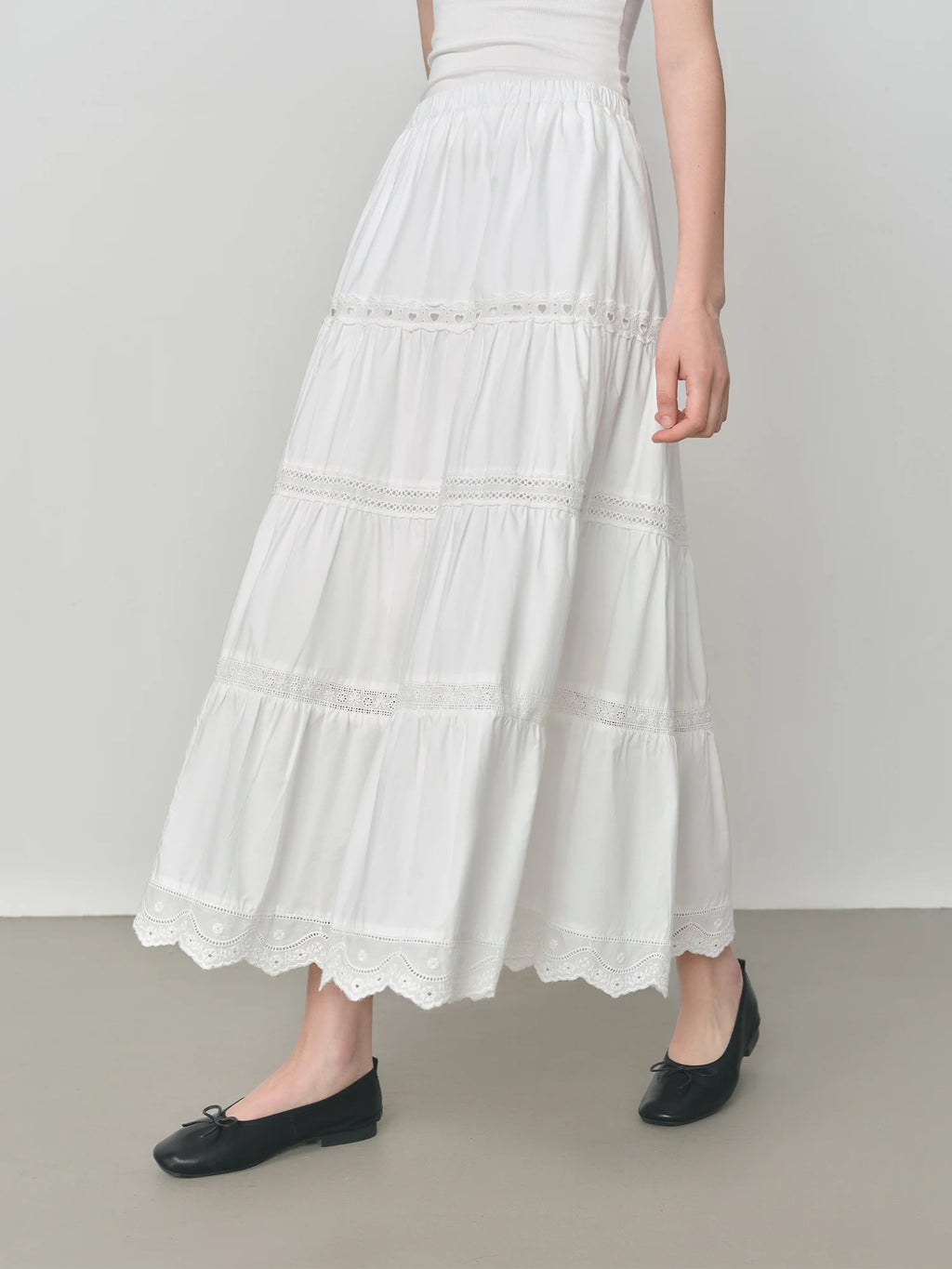 FSLE High Waist Lace Stitching Heavy A-line Super Long Cake Skirt Female 2025 Early Autumn New