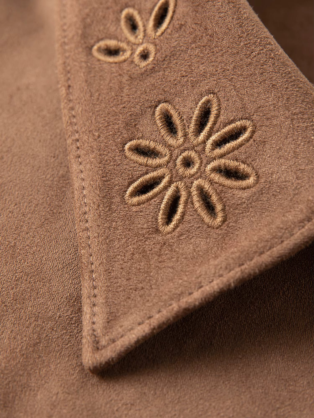 Vintage Suede Stylish Turned Collar Women's Blazer Cut-Out Embroidery Fall Winter 2025 New Arrival chic Winter Shirts Coats