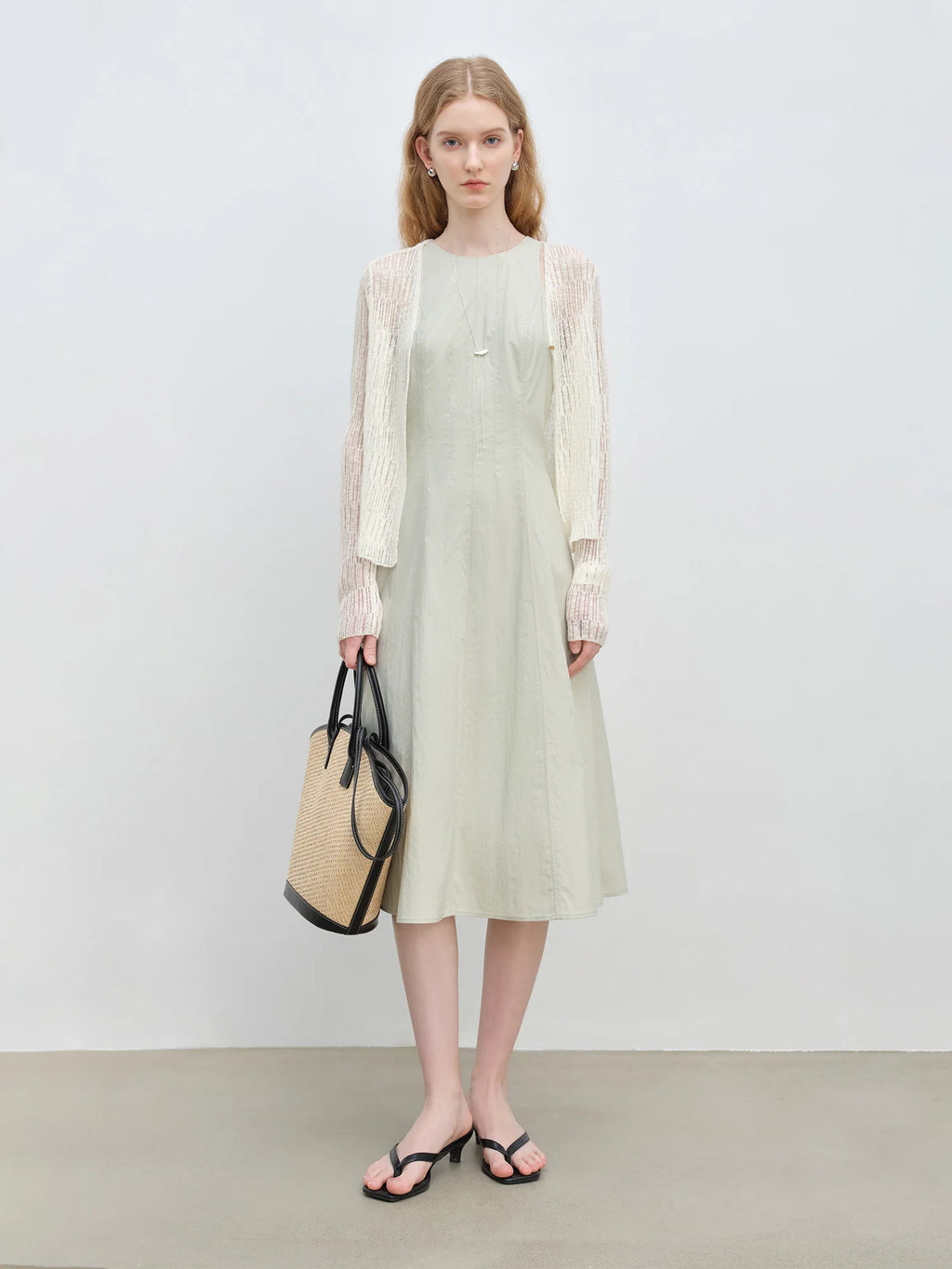 ZIQIAO Workplace Simple Commuting Waist Dress Women 2025 Summer New Green Slim Temperament Vest Skirt