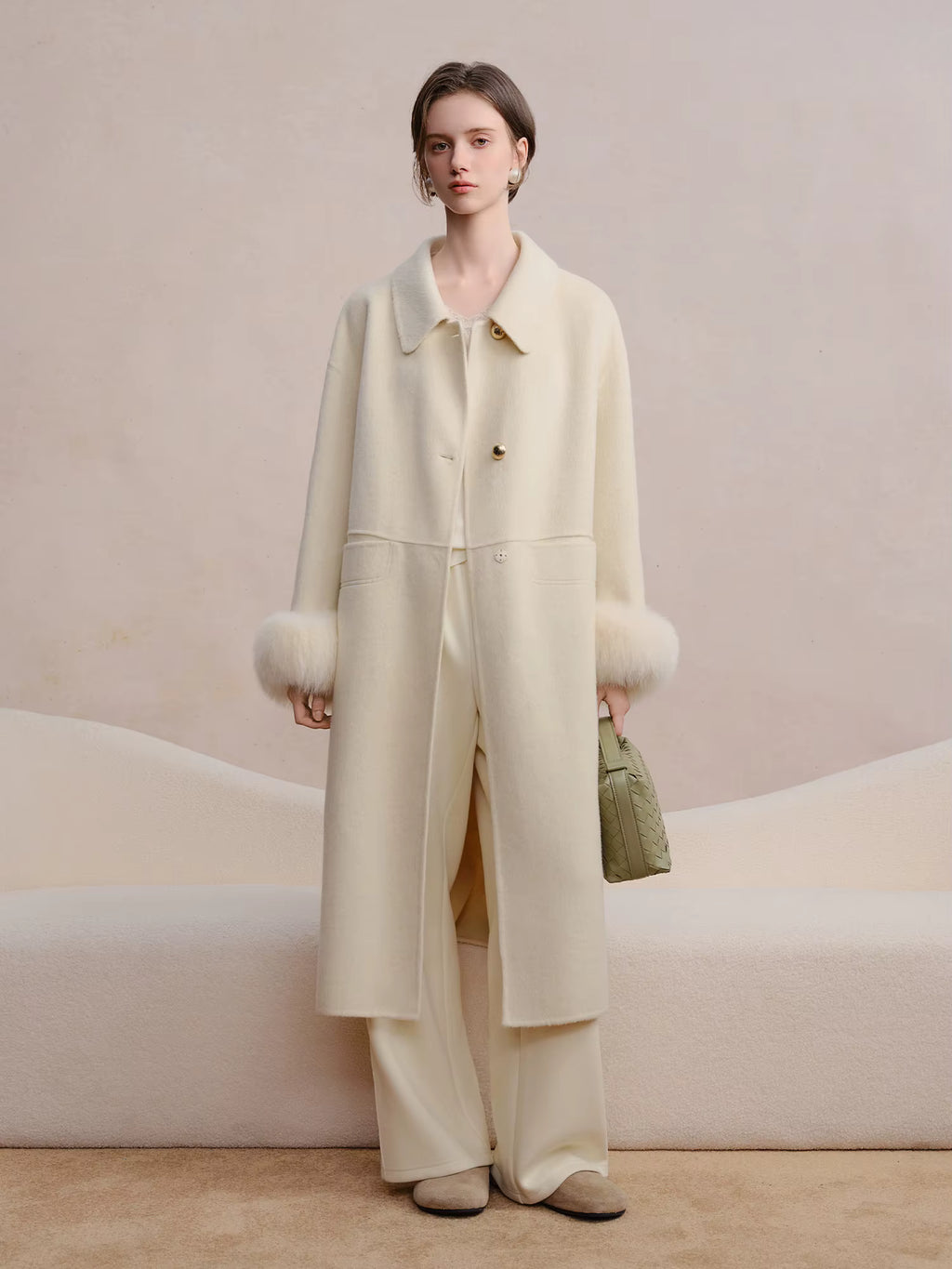 Plus Size Women's Detachable Collar Double Faced Wool Coat 2025 Winter Swan Style Tweed Overcoat Elegant Casual Outerwear