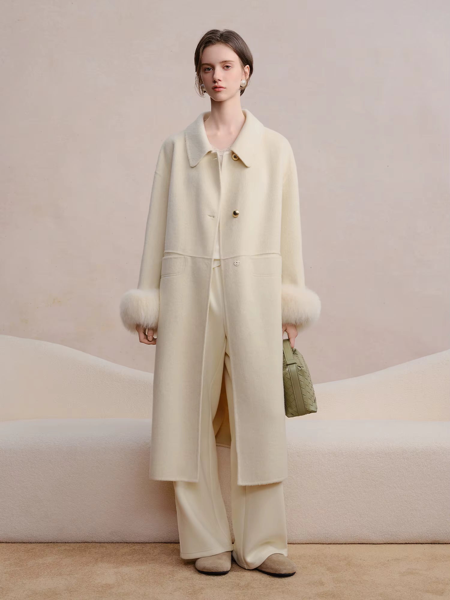 Plus Size Women's Detachable Collar Double Faced Wool Coat 2025 Winter Swan Style Tweed Overcoat Elegant Casual Outerwear