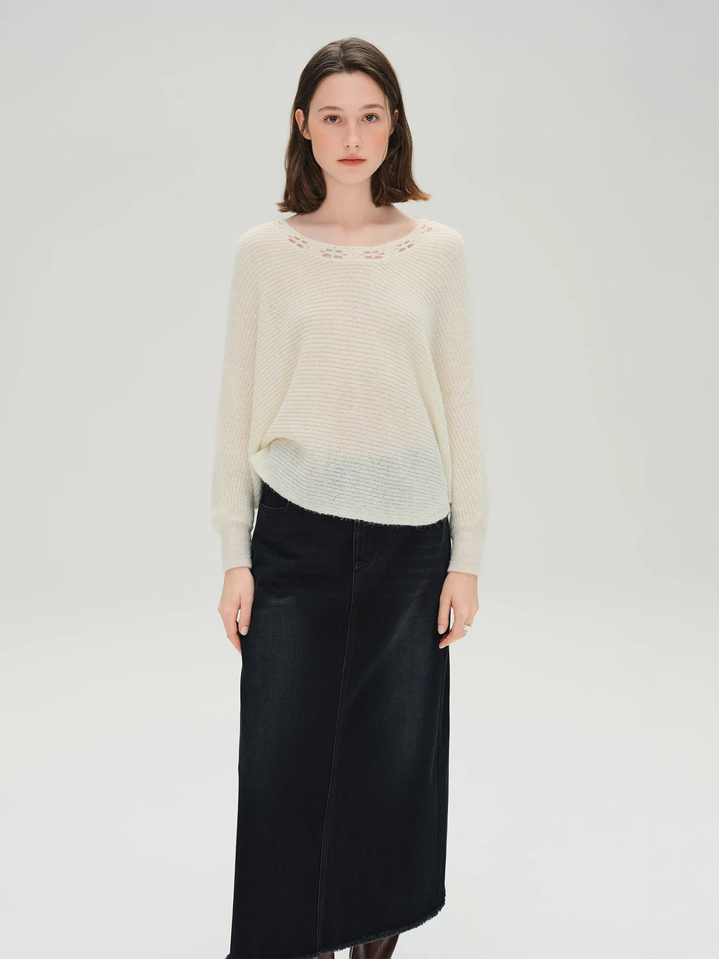 DUSHU Plus Size Women's Black Denim Skirt High Waist Slimming Long Midi Skirt 2025 Autumn Winter New Classic Stretch Casual Wear