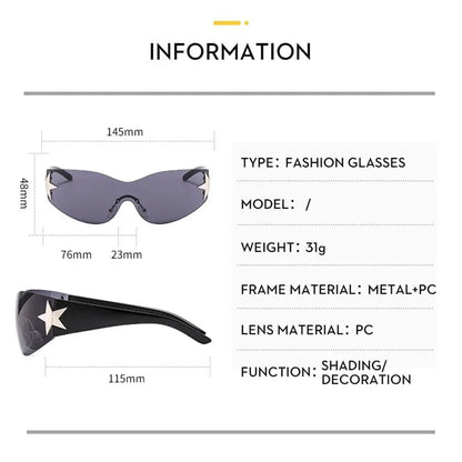 2024 Fashion Punk Y2K Sunglasses for Women Men Trendy Wrap Around Sun Glasses Shades Star Decoration Eyewear UV400 Goggles