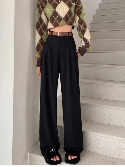 High Waist Wide Leg Pants Women Spring Fall Baggy Black Trouser Office Ladies Full Length Straight Suit Pant Outwear New