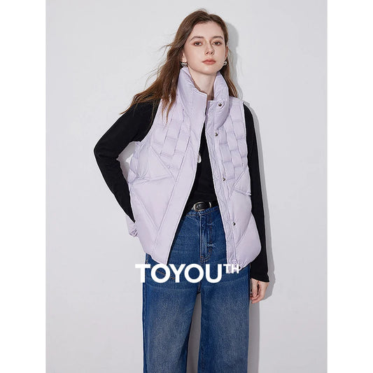 Toyouth Women Down Vest 2024 Winter Sleeveless Stand Collar Thick Coat Retro Woven Design Fashion Chic Warm Outwear Tops