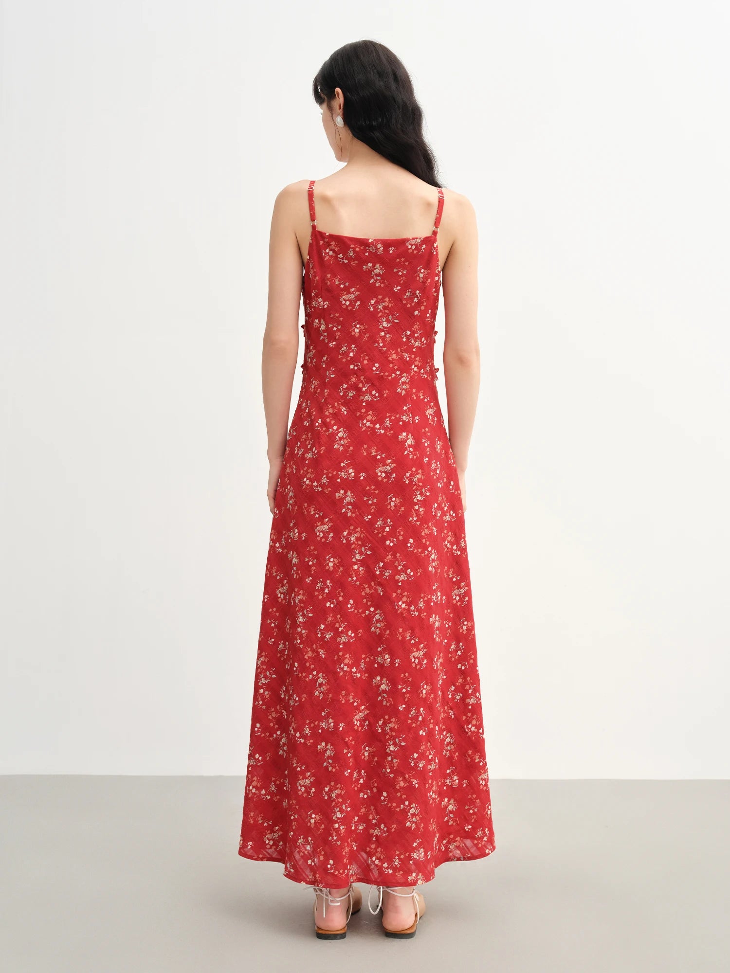 DUSHU 2025 Summer Women's Floral Checkered Maxi Dress - Curve-Flattering Ruffle Trim & A-Line Silhouette for Elegant Occasions