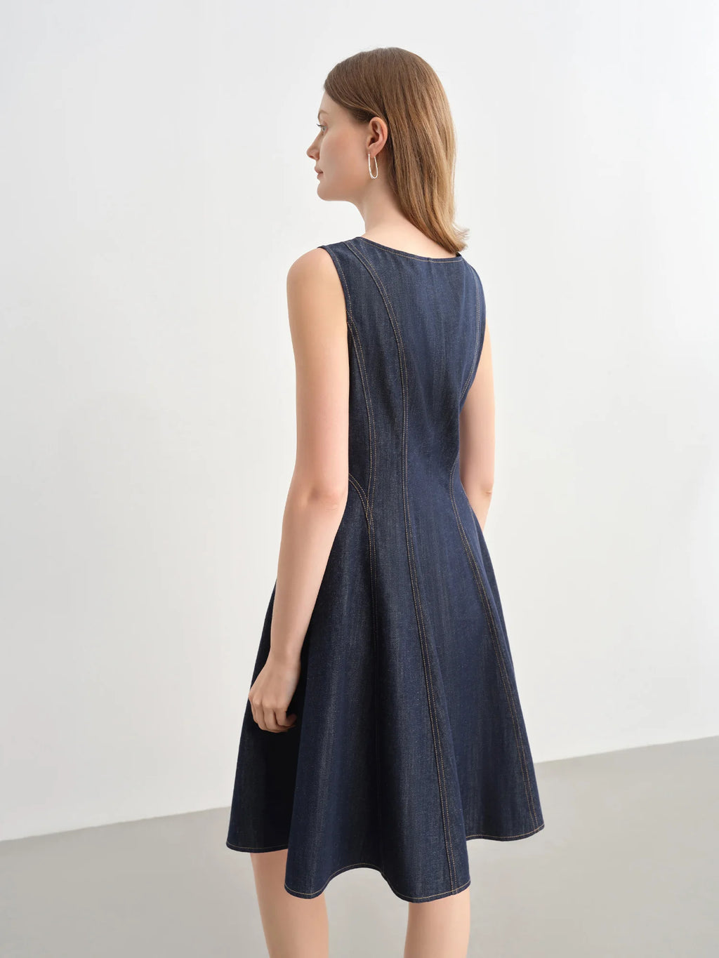 DUSHU Plus Size Denim Dress Women Summer Lyocell Tencel Breathable Slim Vest Dress Line Carved Dress
