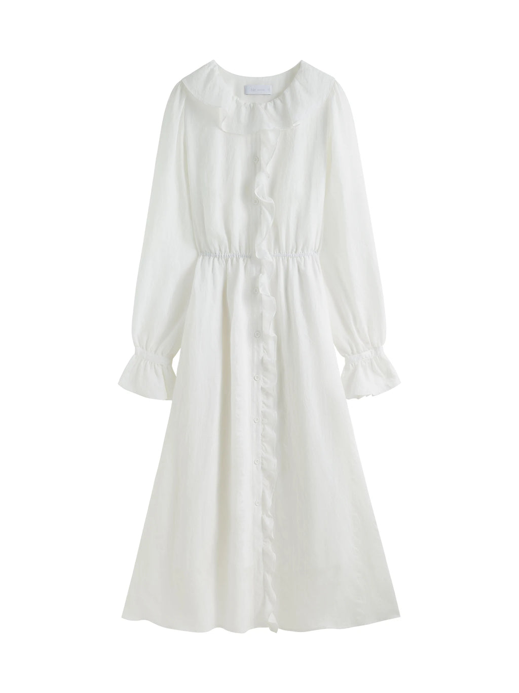 FSLE Women Autumn Long Sleeve Dress White Temperament X-LINE Dresses Ruffled Neck Design Female Solid Long Dress 24FS13260